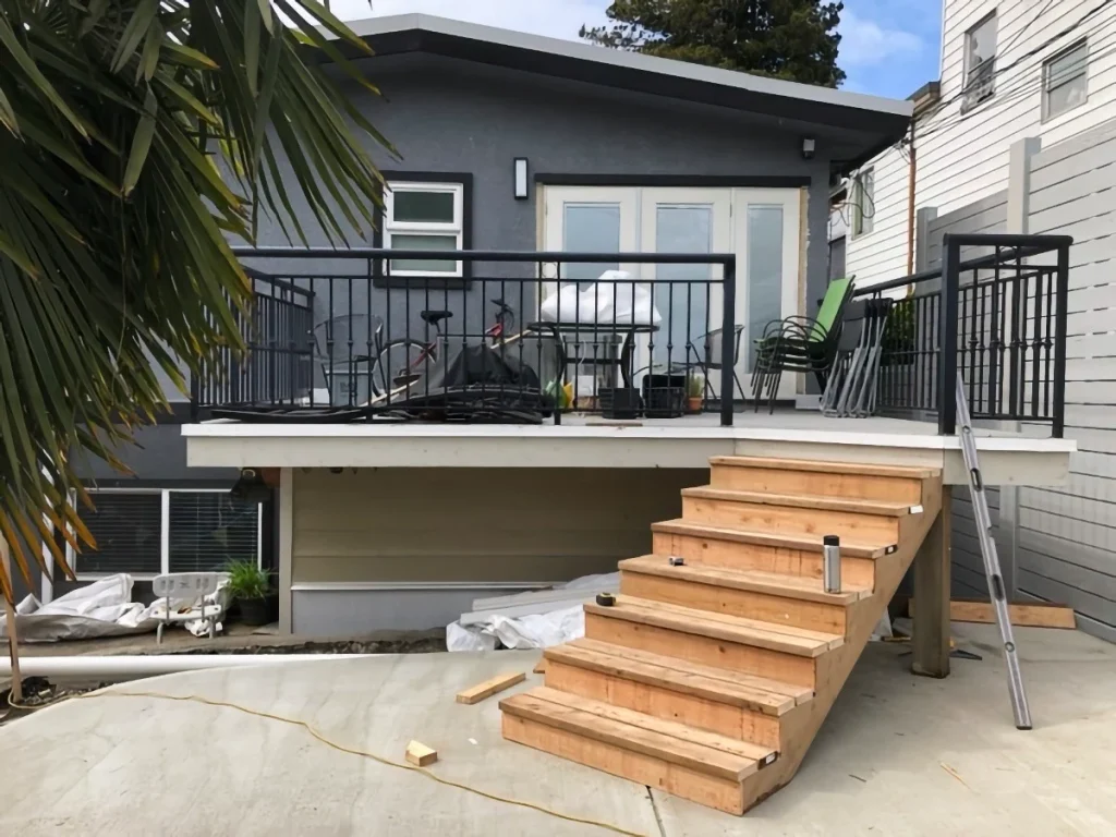 Newly installed outdoor stairs in the backyard of a home